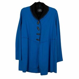 Neon Buddha White Lotus Large Blue Cotton Jacket Toggle Buttons Shawl Collar